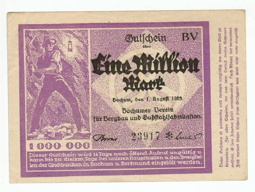 GERMANY BANKNOTE 1 MILLION MARK BOCHUM 1923