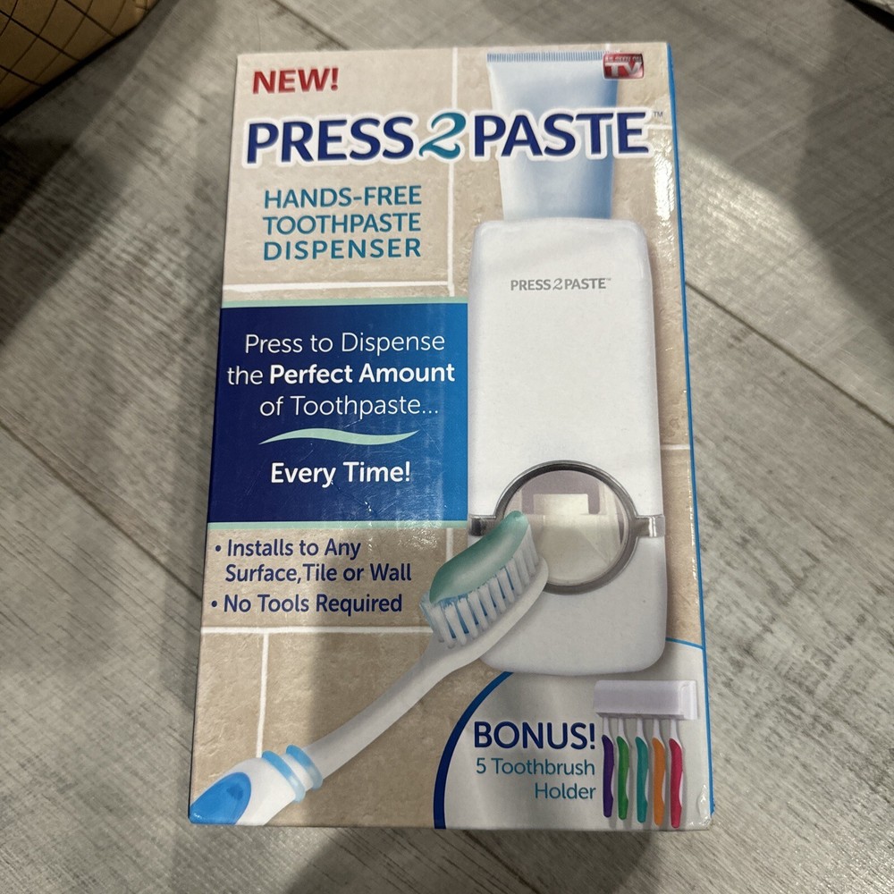 Hands-Free Press 2 Paste  Toothpaste Dispenser ~Holds up to 5 Toothbrushes