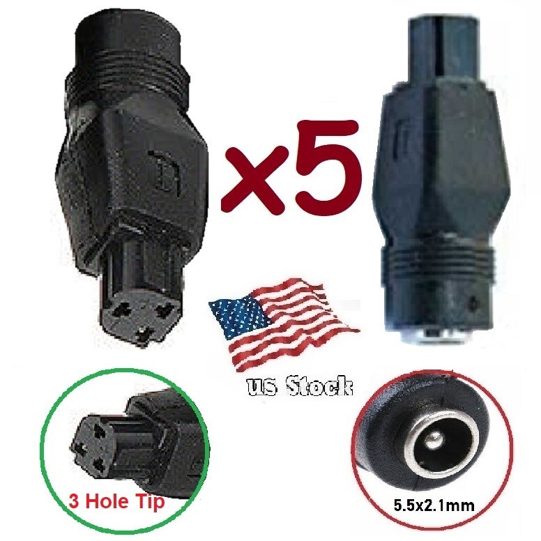 x5 Dell 3 Hole Tip DC Adapter Jack Connector Female Power Supply 5.5x2.1mm