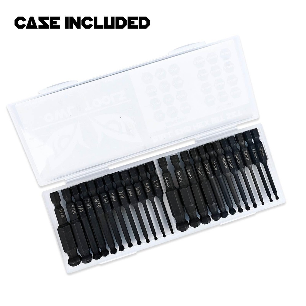 Ball End Hex Allen Wrench Drill Bit Set (24 Pack - Metric & SAE Sizes -...