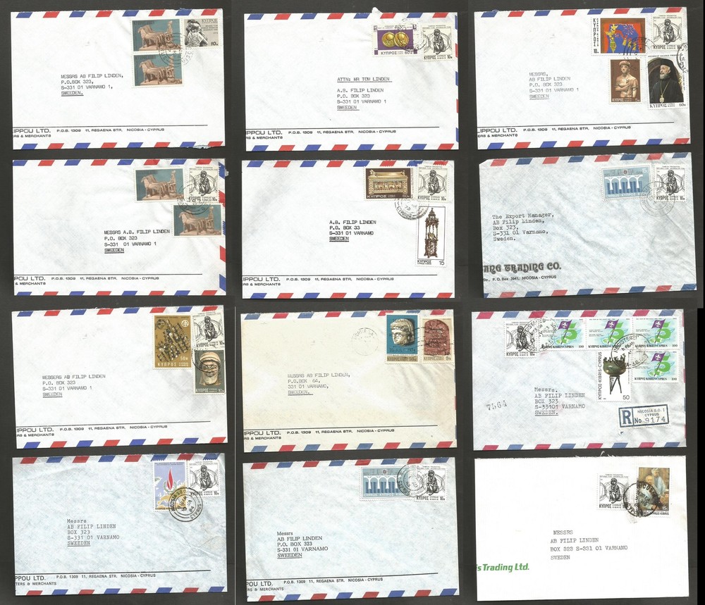 (AT3201) CYPRUS - 12 OLDER COVERS. MOST CUT SHORT. NICE GROUP