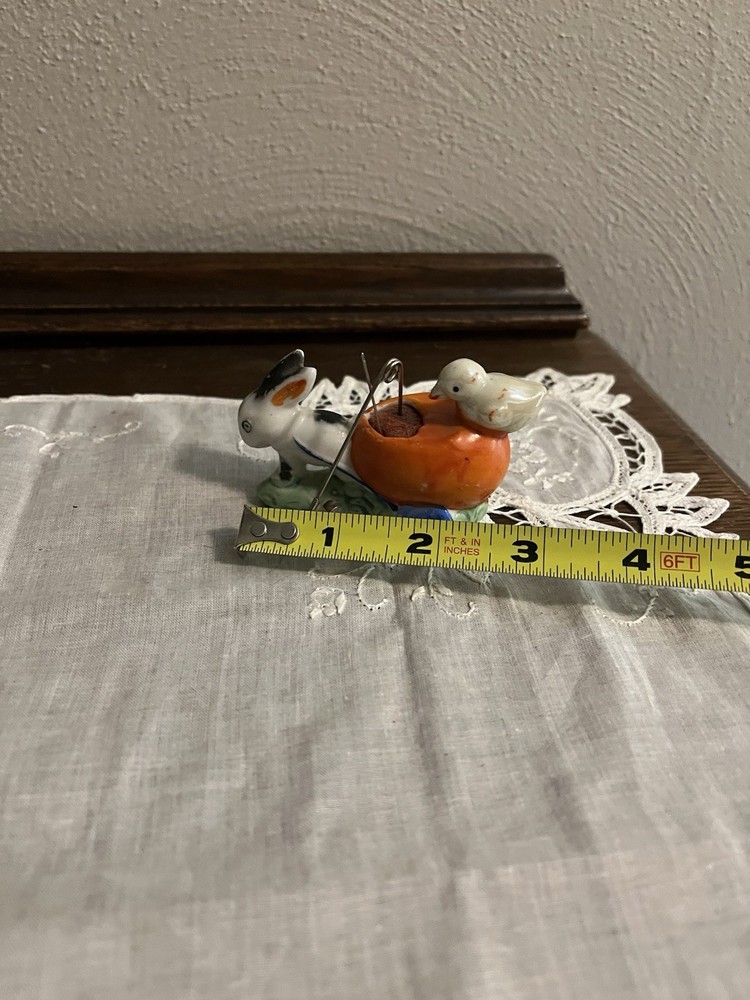 Vintage Bunny Pulling Cart Pin Cushion