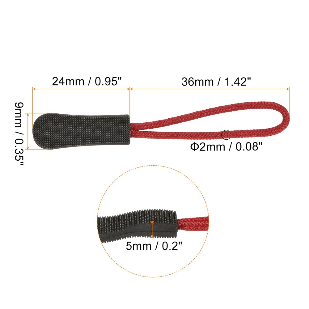 20 x Zipper Pulls Pull Head Handle Replacement Tab Cord Extension Black Red