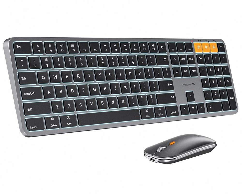 Backlit Bluetooth Keyboard and Mouse for Mac, KM100-A Full Size Wireless Keyb...