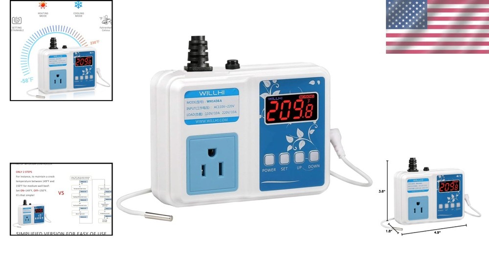 Plug and Play WH1436A Temperature Controller: 10A Efficient Cooking Solution