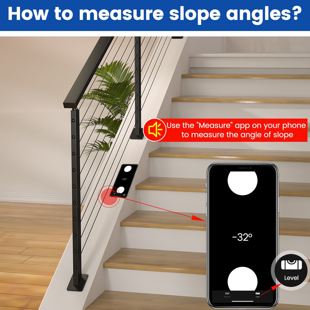 Muzata Slope Post Knee Wall 36"x1"x2" Adjustable Top Cable Railing Post PR11