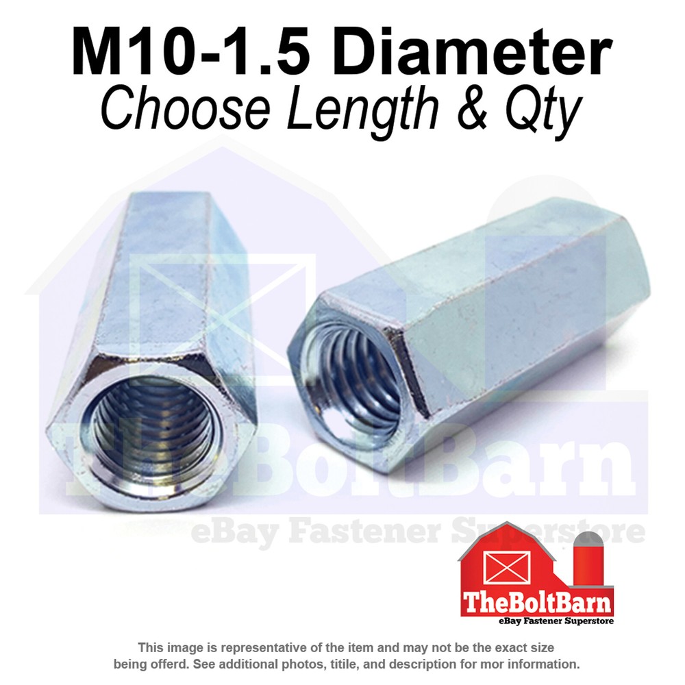M10-1.5x30 Class 6 Coupling Nuts Zinc Clear Coarse Thread (Pick Quantity)