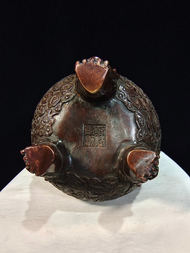 24cm Collect copper bronze dragon ear bat clouding pattern Incense burner pot