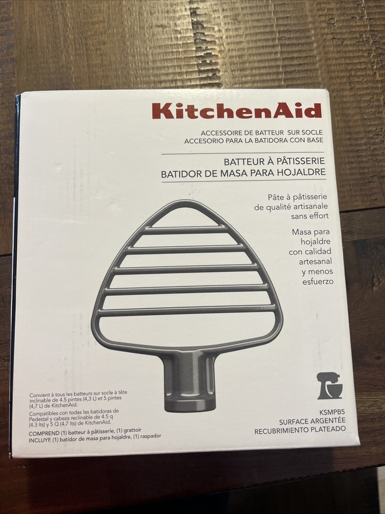 KitchenAid Pastry Beater KSMPB5 Silver Coated with Scraper for 4.5 QT & 5 QT NEW