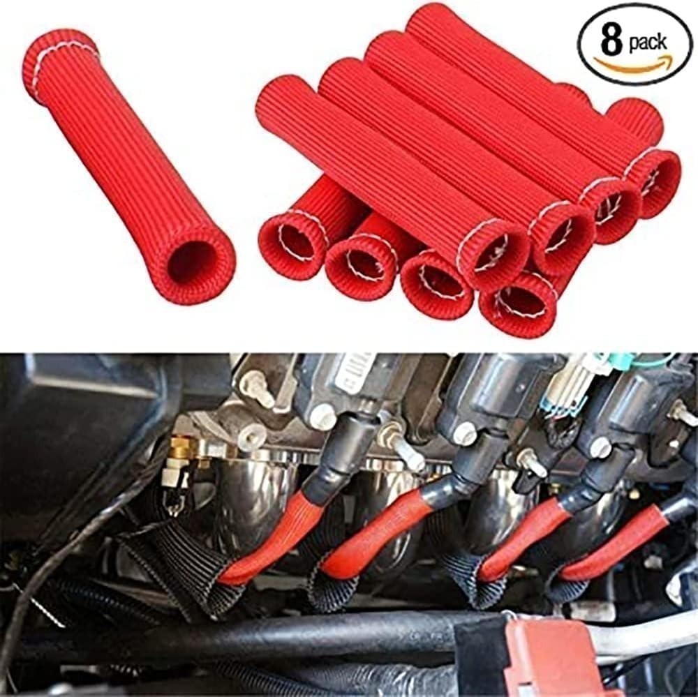 8x Spark Plug Header Boots 2500° Spark Plug Heat Shield Sleeve Wire Cover Wrap