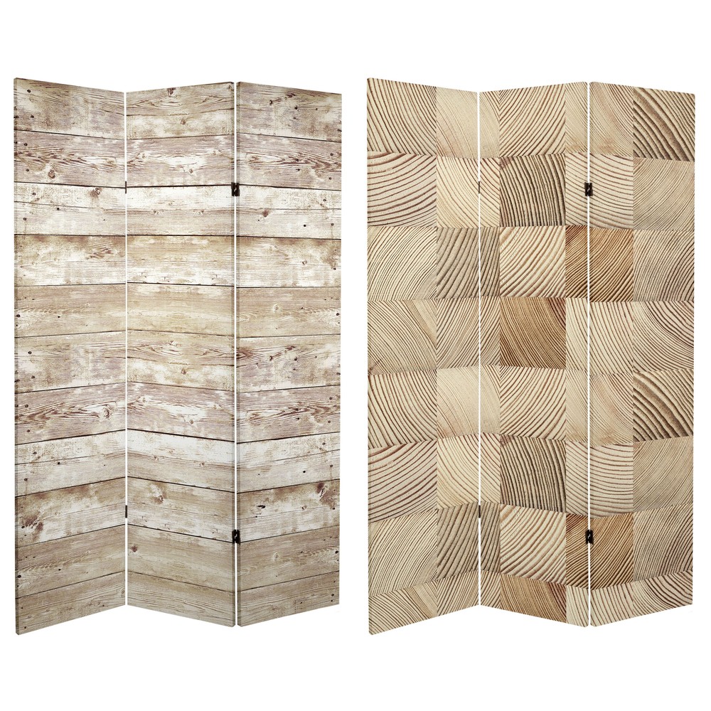 6 ft. Tall Double Sided Pale Wood Pattern Canvas Room Divider