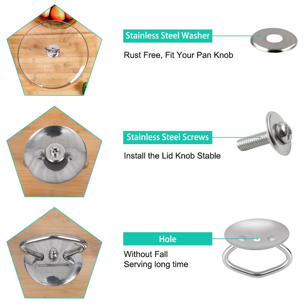 2pcs Stainless Steel Pot Lid Knob Universal Kitchen Bakeware Handle Replacement