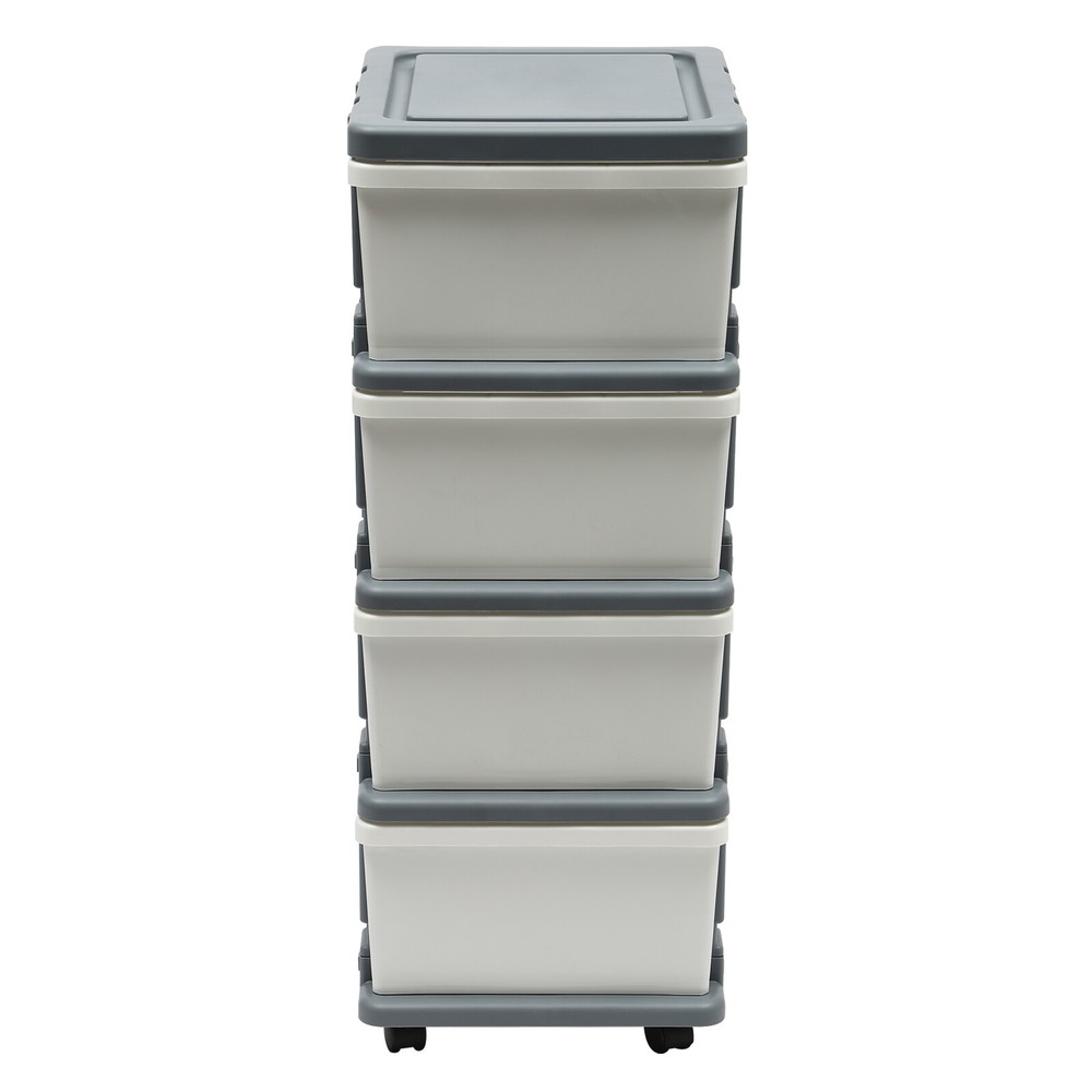 16.5*13.3*34.5in White/ Grey Rectangular PP 4-Drawer Organizer With Tray Top