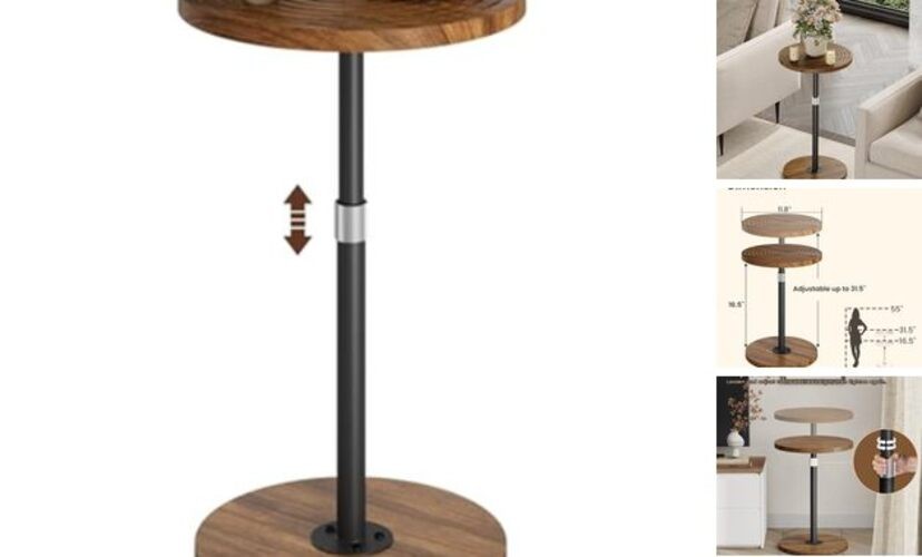 Round Side Table, Adjustable-Height Small Drink Walnut Adjustable-Height 1-Pack