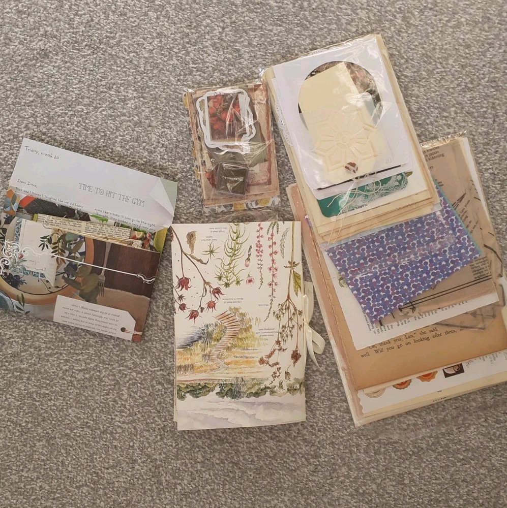 150pc junk journal kit with handmade junk journal, ephemera bundle.