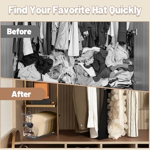 Hat & Sunglasses Organizer Rack, Foldable Storage Stand for 8 Baseball Caps &