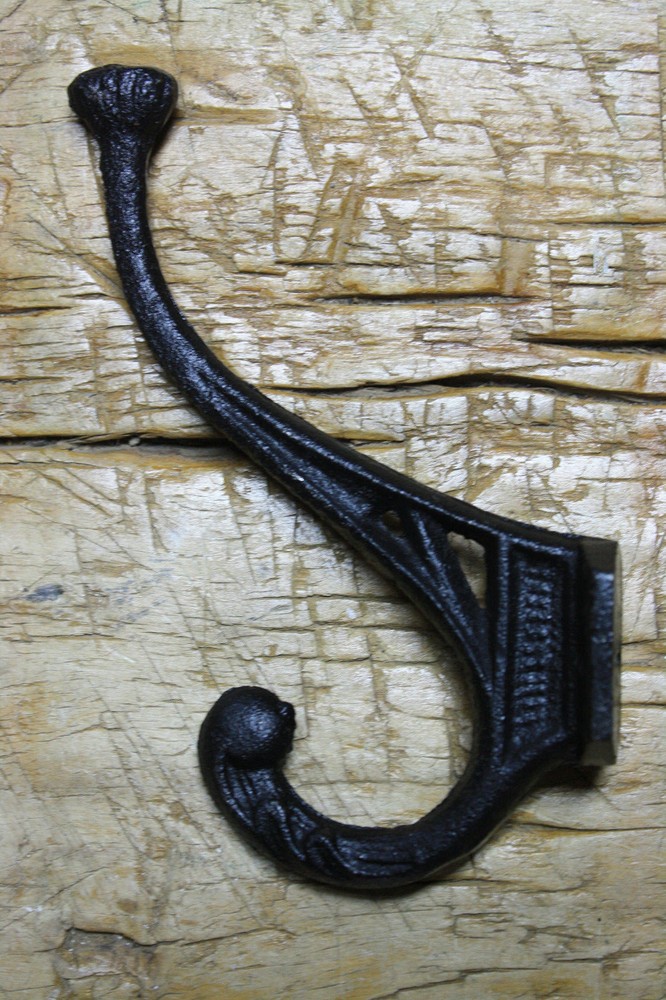 2 Cast Iron Black Crown Style Coat Hooks, Hat Hook, Rack Hall Tree Restoration