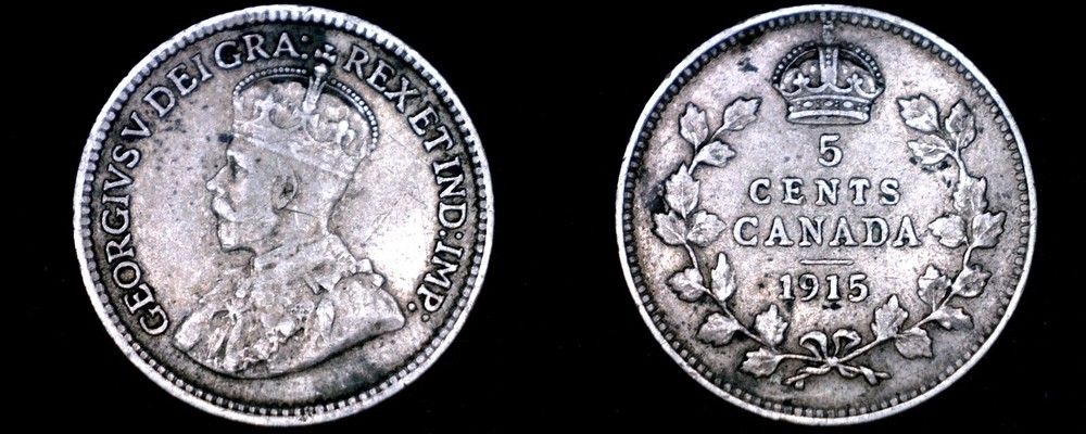 1915 Canada 5 Cent World Silver Coin - Canada - George V