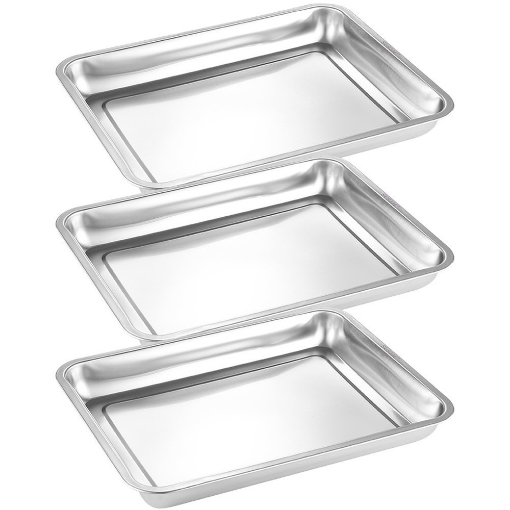 3pcs Oven Pan Stainless Steel Rectangular Heavy Duty Deep Edged Tray