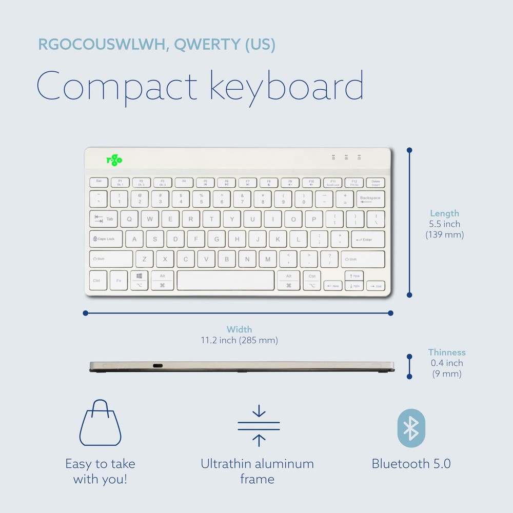 R-GO COMPACT BREAK KEYBOARD, QWERTY (US), BLUETOOTH, WHITE