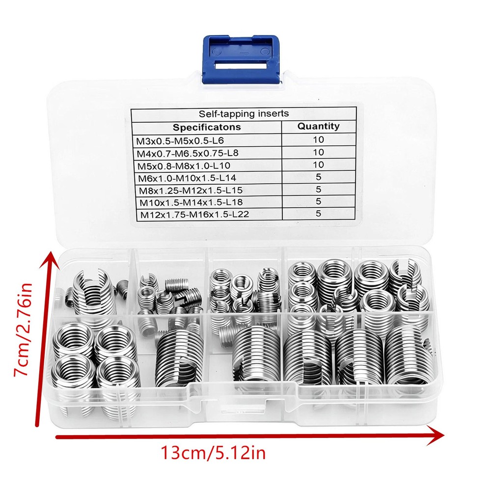 50PCS Self-Tapping Thread Inserts Set M3 to M16 Stainless Steel For Workshop Use