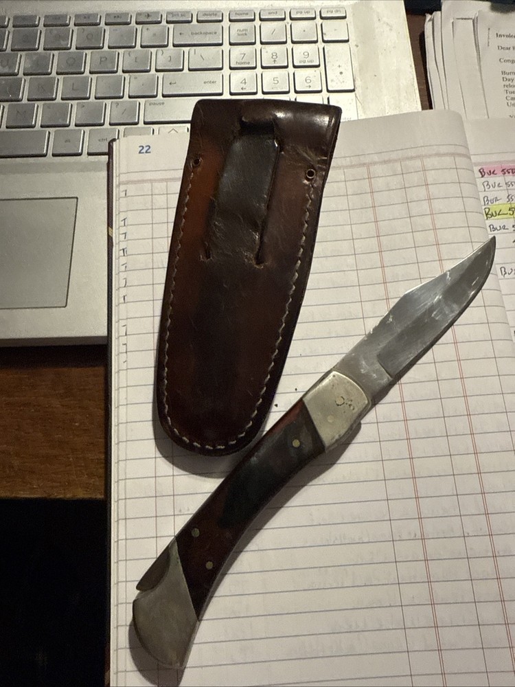Vintage Lockback Knife With Leather Sheath