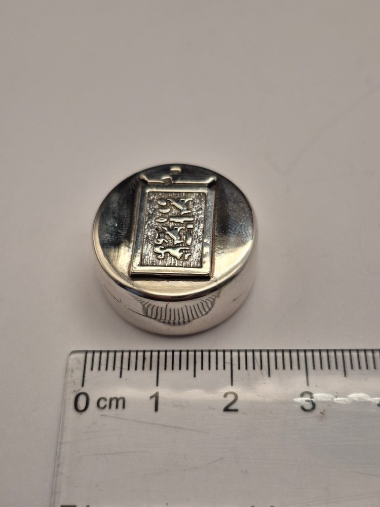 Solid Silver Hieroglyphics Pill Box, Egyptian Hallmarks, Unusual