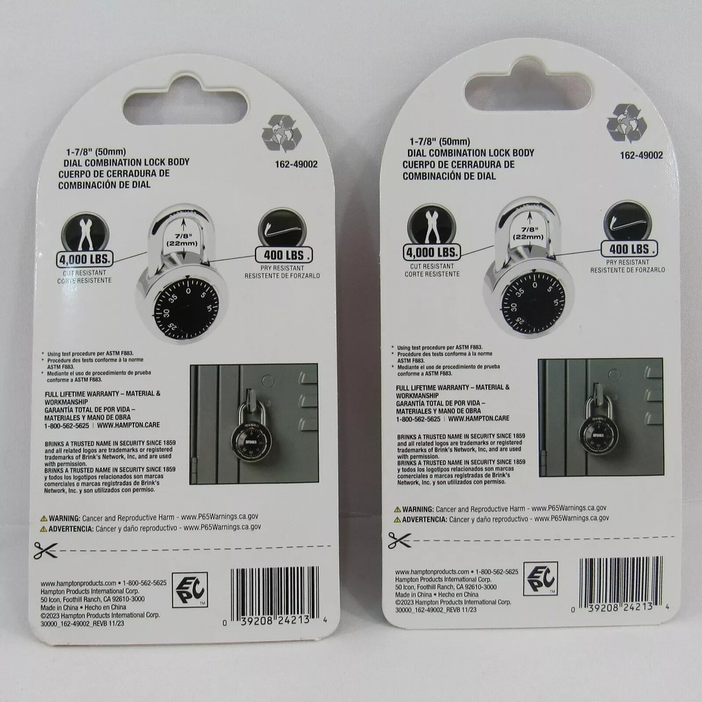 2- Brinks Padlock Standard Security 3 Dial Combination Lock #162-49002== NEW -