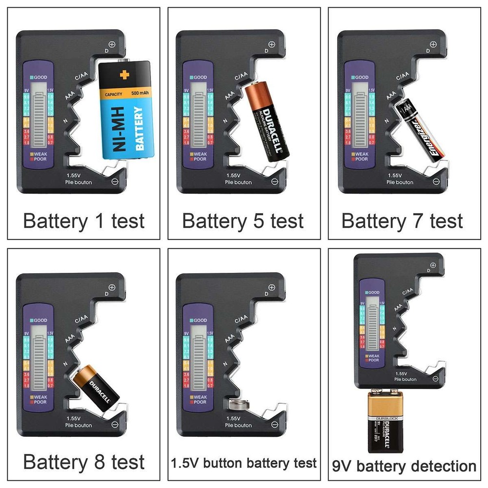 2Pcs Universal Digital LCD Battery Checker Volt Tester Cell AA AAA C D 9V Button