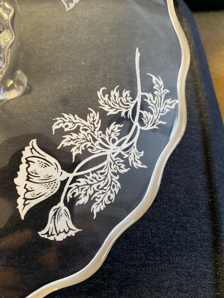 sterling silver trimmed glass dish with handle