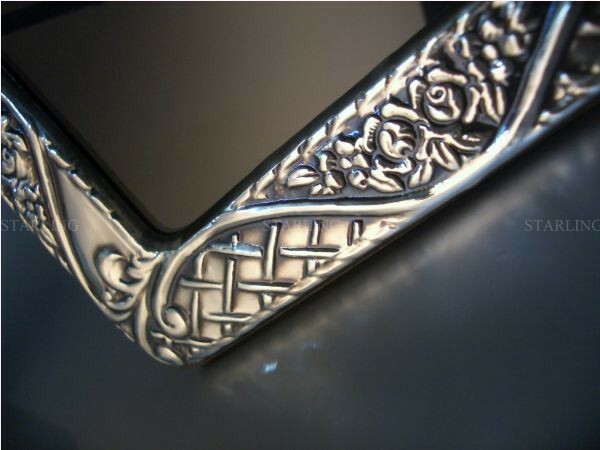 Exclusive Victorian Photo Frame Solid 925 Sterling Silver Mahogany Back-V1