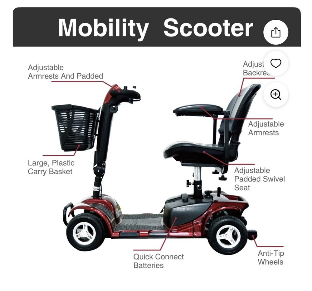 Equate Mobility 4-Wheel Motorized Power Scooter, Red