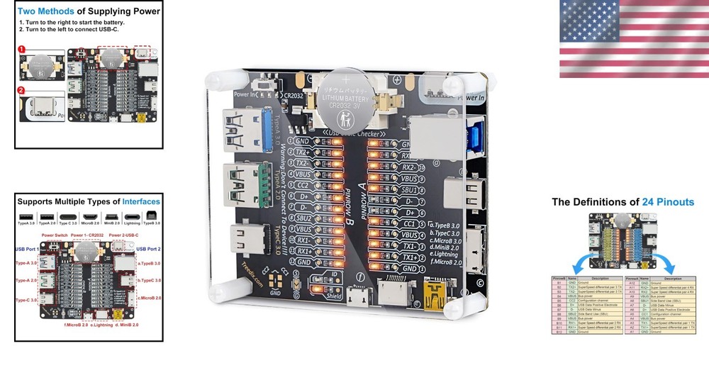 USB Cable Tester Board Data Line Checker Micro Type C Type B with Acrylic Case