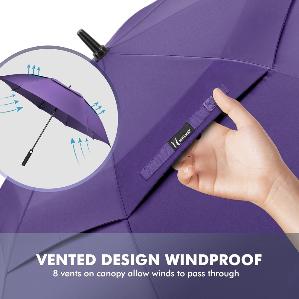 Golf Umbrella 62 Inch Automatic Open, Large Double Canopy Vented Oversize Stick.