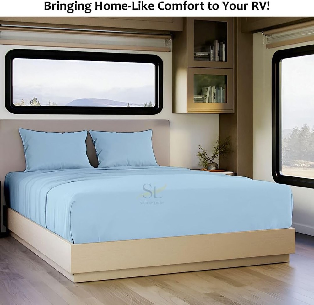 Microfiber RV Sheet Sets 48x75 3/4 Full Bunk Light Blue Solid Fits Mattresses up