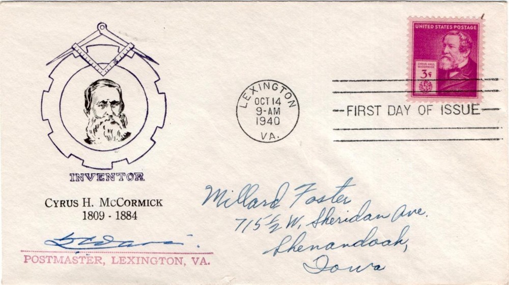 First day cover, Scott #891, McCormick, unknown Masonic cachet, 1940