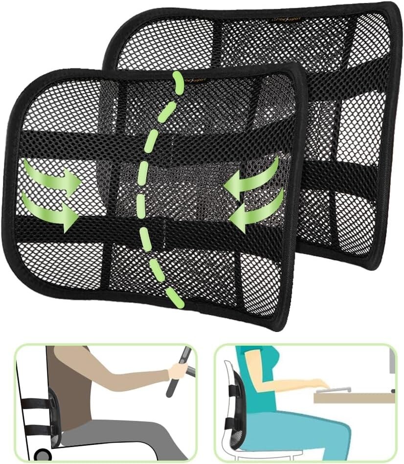 Lumbar Support with Breathable Mesh Layers and Double Sturdy Adjustable Straps,