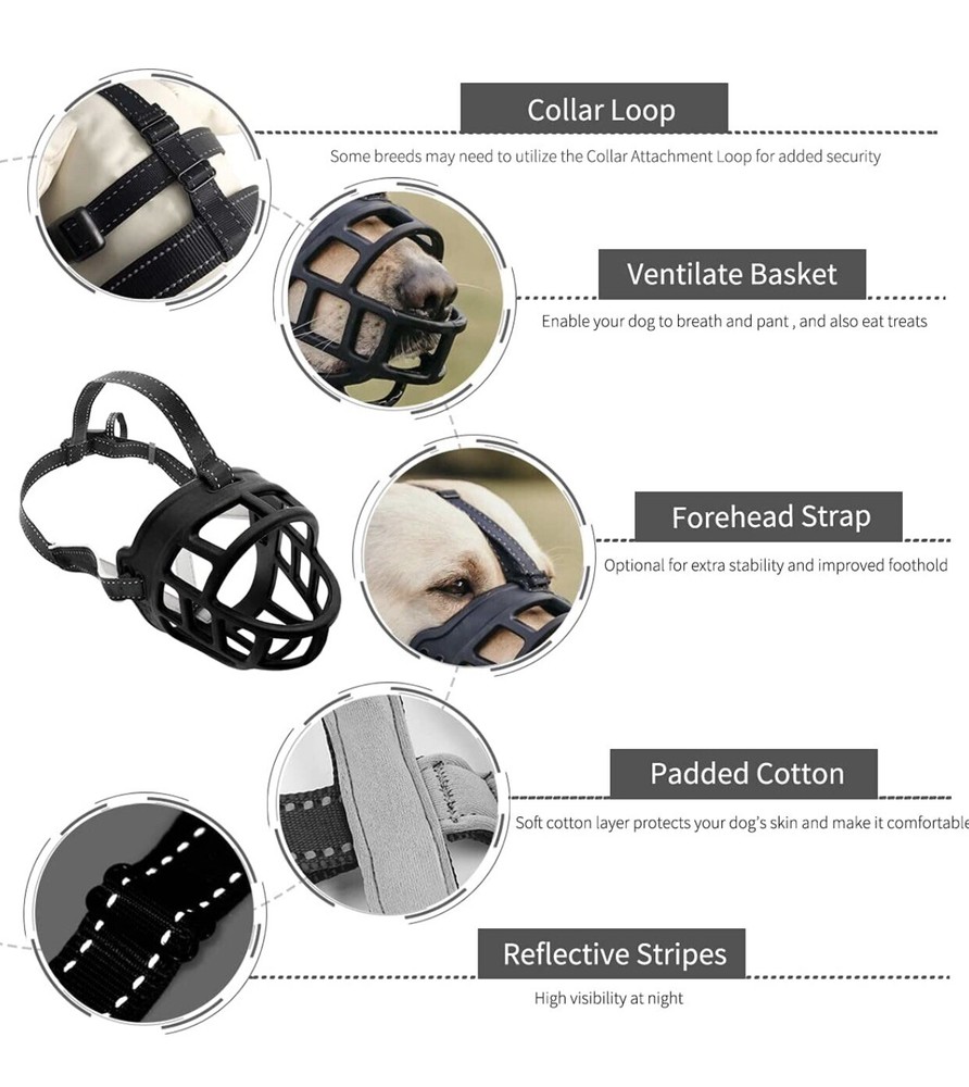 Barkless Dog Muzzle Soft Basket Silicone Prevent Biting Chewing Barking Size 2