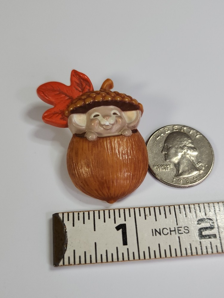 Mouse In Acorn Lapel Pin Vintage Plastic By Hallmark