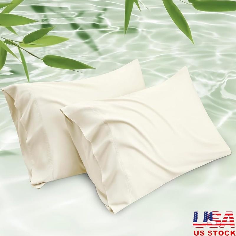 Bamboo Rayon Pillowcase Set Cool Breathable Silk Soft Easy Care Envelope Closure