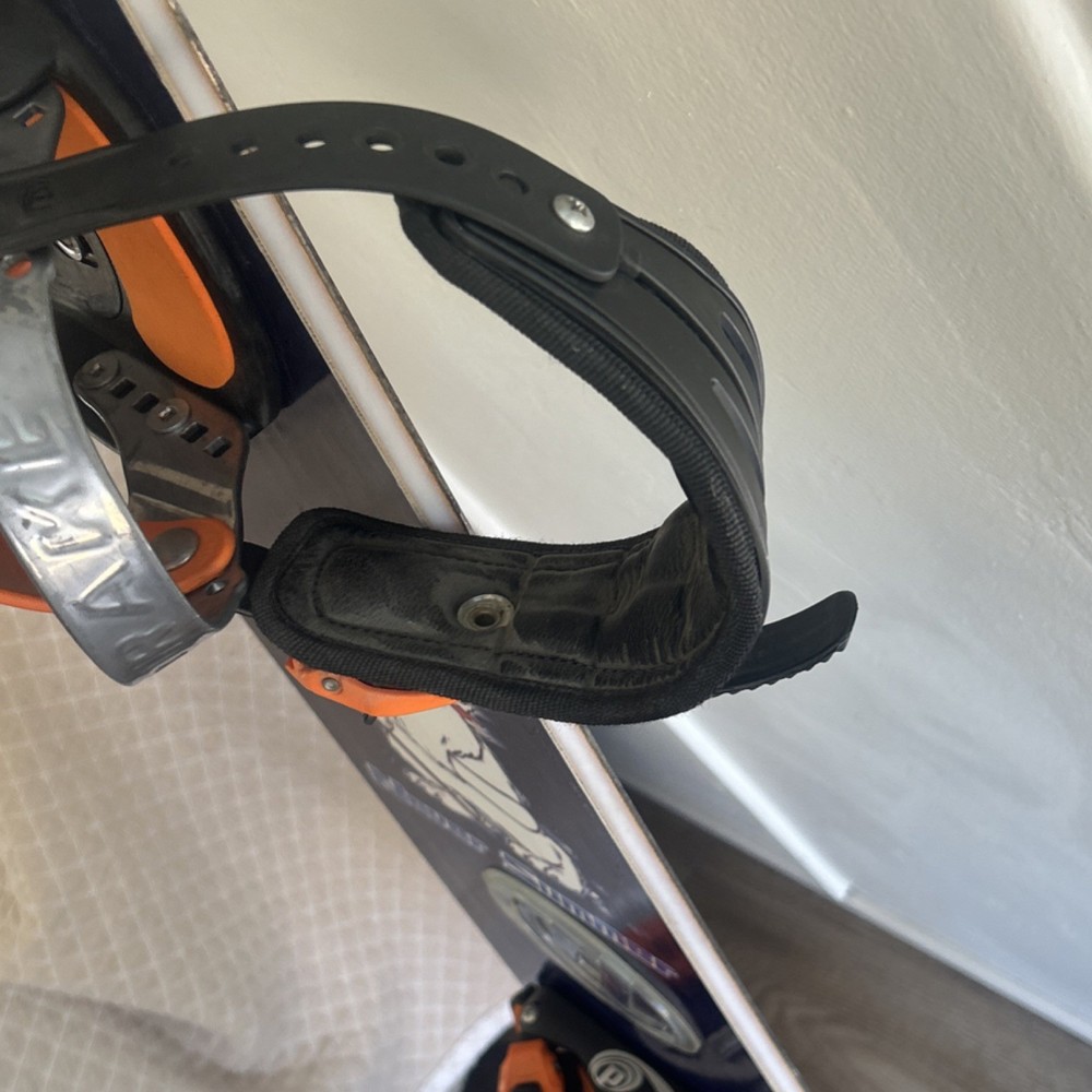 Never Summer Snowboard Blue Orange White with Bindings 4x4 Mount Pattern