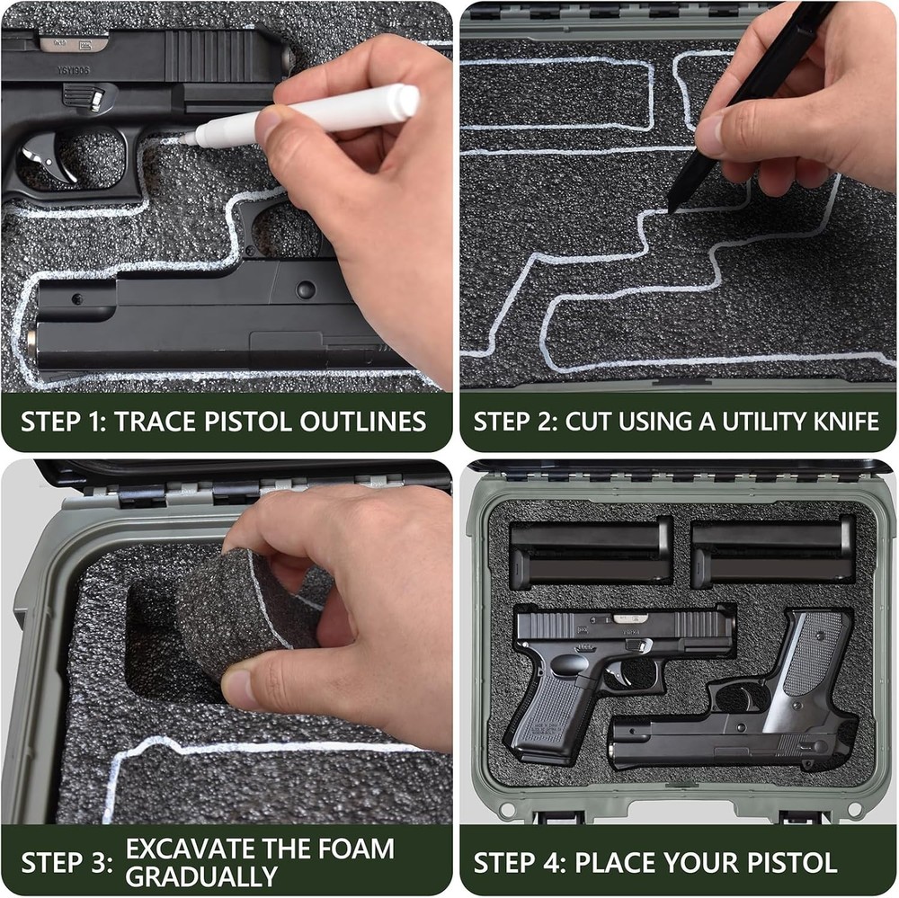 Pistol Case for 2 Handguns – TSA Approved Hard Shell Gun Case with Triple-Layer