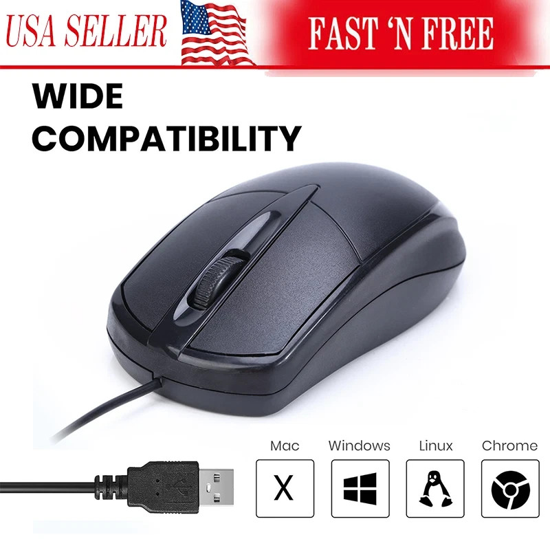 USB 2.0 Optical Wired Scroll Wheel Mouse  PC Laptop Notebook Desktop Black Mice.