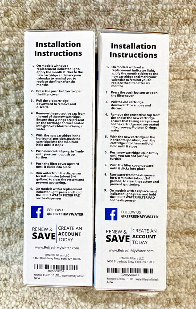 2 NEW Refresh Replacement Water Filter R 9690 For Kenmore Refrigerators