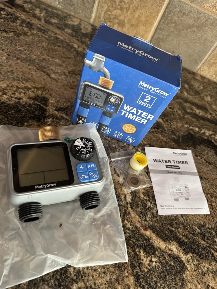 MetryGrow 2-outlet programmable water timer for automated watering