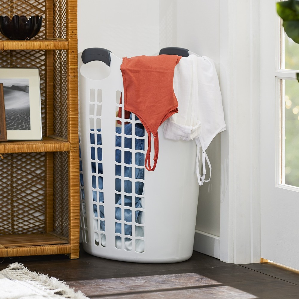 Gracious Living Easy Carry Flex 87 L Plastic Laundry Hamper, White (4 Pack)