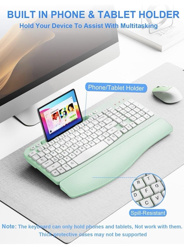 Wireless Keyboard and Mouse Combo, Wave Keys Computer Ergonomic Keyboard