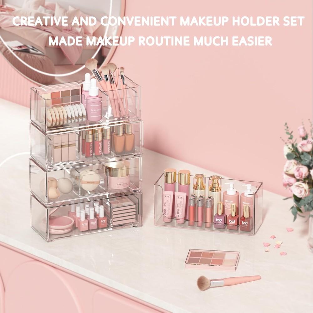 Bathroom Drawer Organizer Stackable Storage Drawers Clear Plastic Storage Bin...