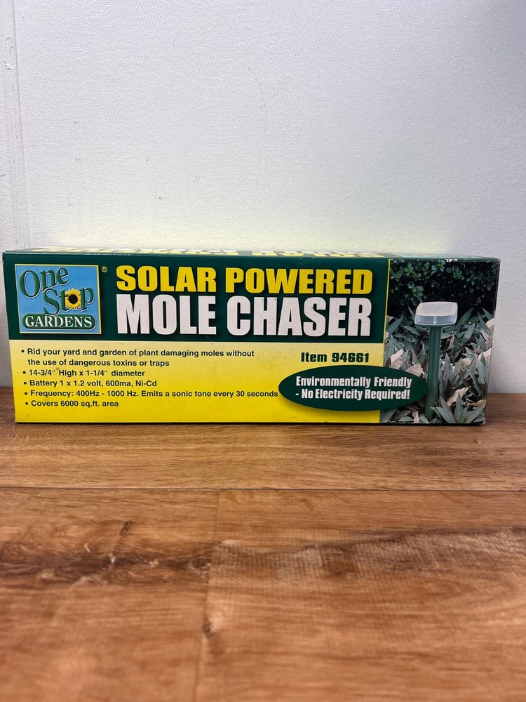 One Stop Gardens Solar Mole Gopher Rodent Chaser with Original Box