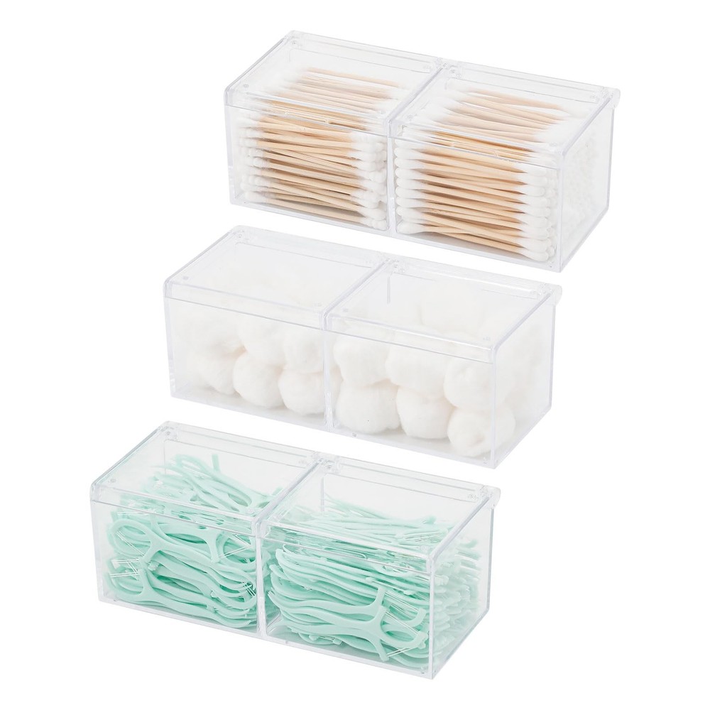 3 Pack Bathroom Canister with Divider, Plastic Vanity Drawer Storage Jars wit...